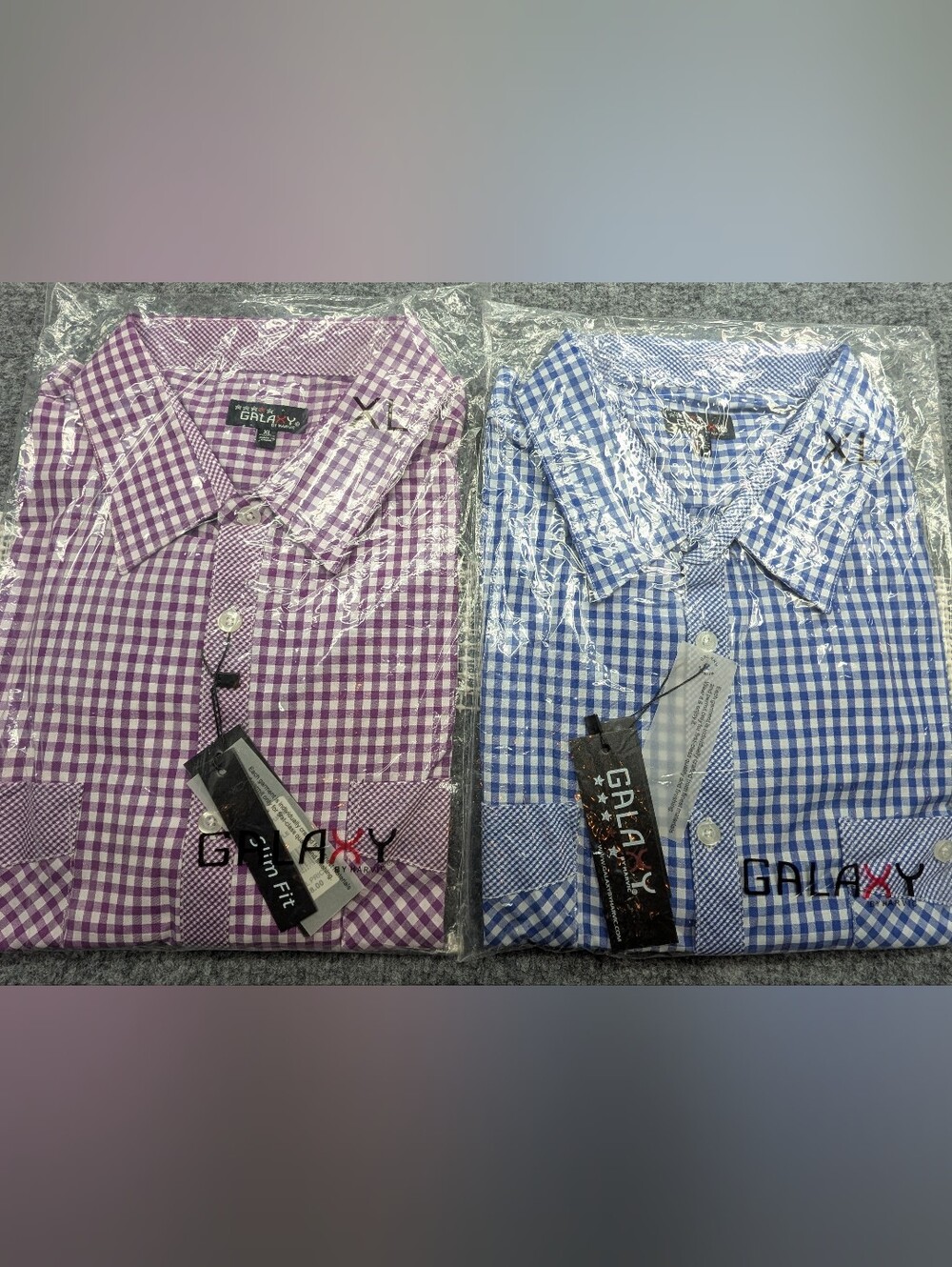 Galaxy By Harvic Blue & Purple Checkered Button Down Dress Shirts Men's XL NWT